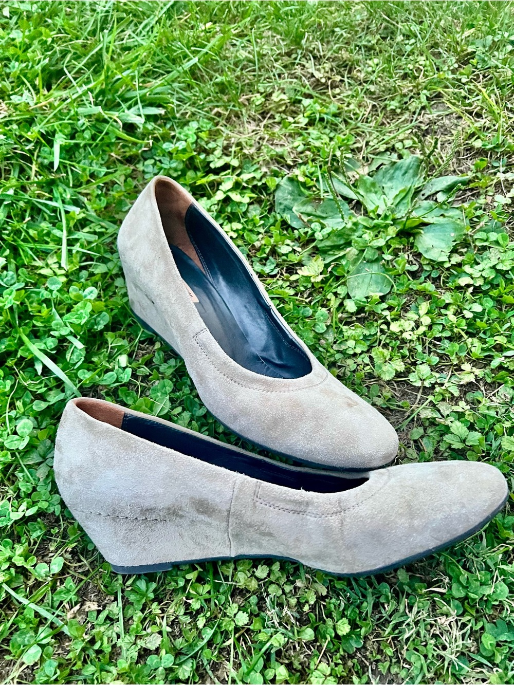 Paul Green München Sage Khaki Suede Wedge Ballet Flats US 9.5 / EU 41 earth tone